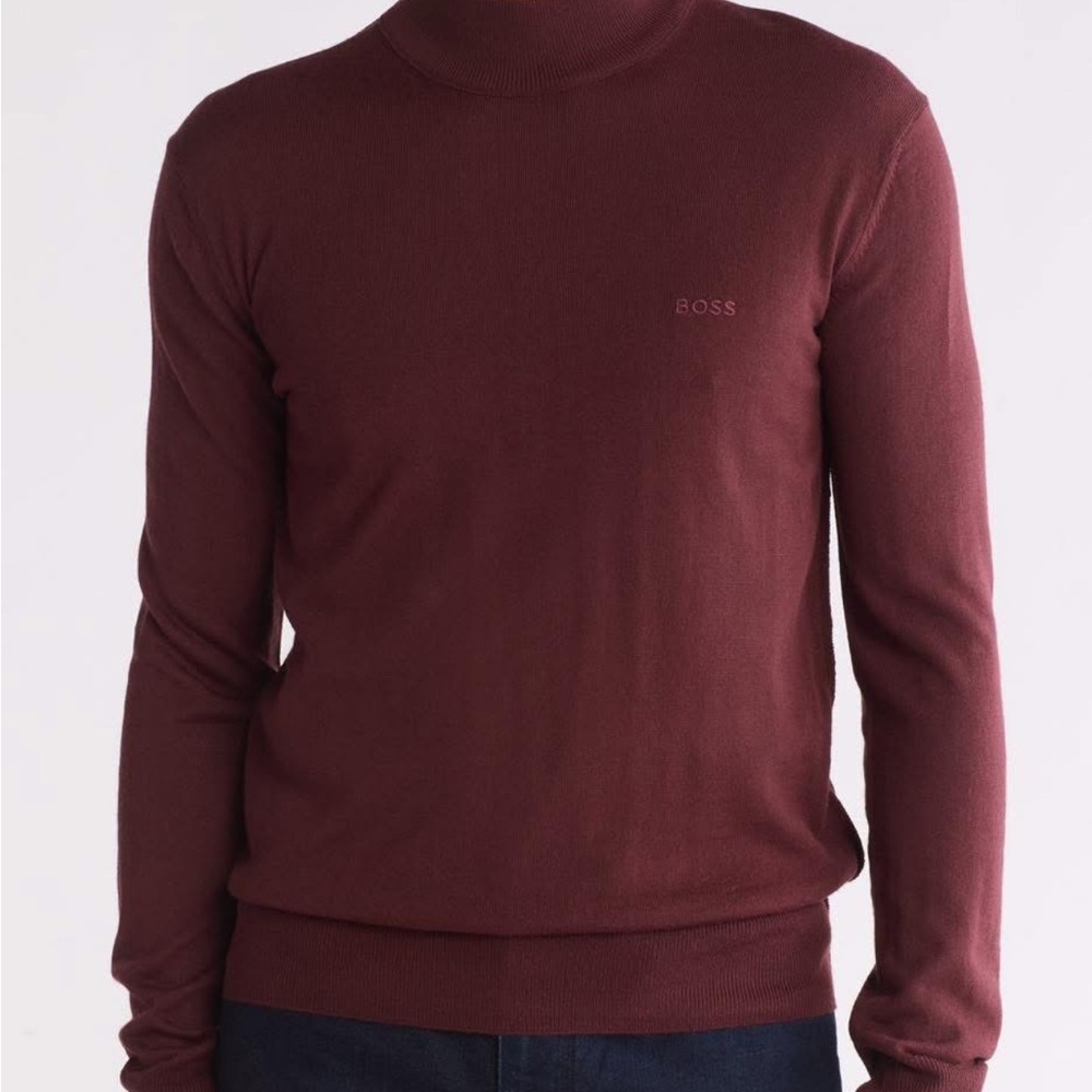 BOSS by Hugo Boss Men’s Mock Neck Maroon Sweater size Medium w/BOSS Embroidery